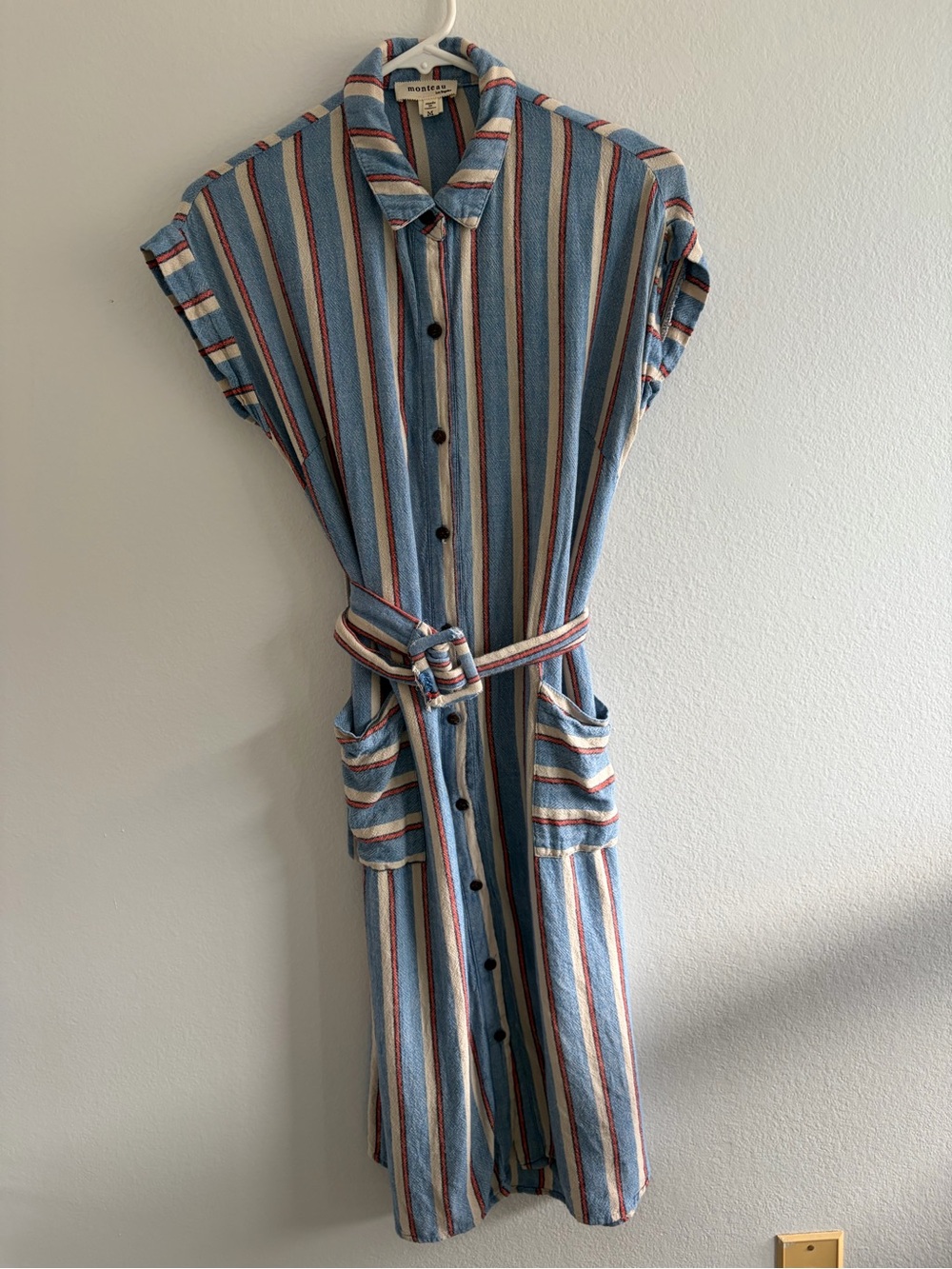 Monteau Striped Midi Linen Blend Shirt Dress size M GUC